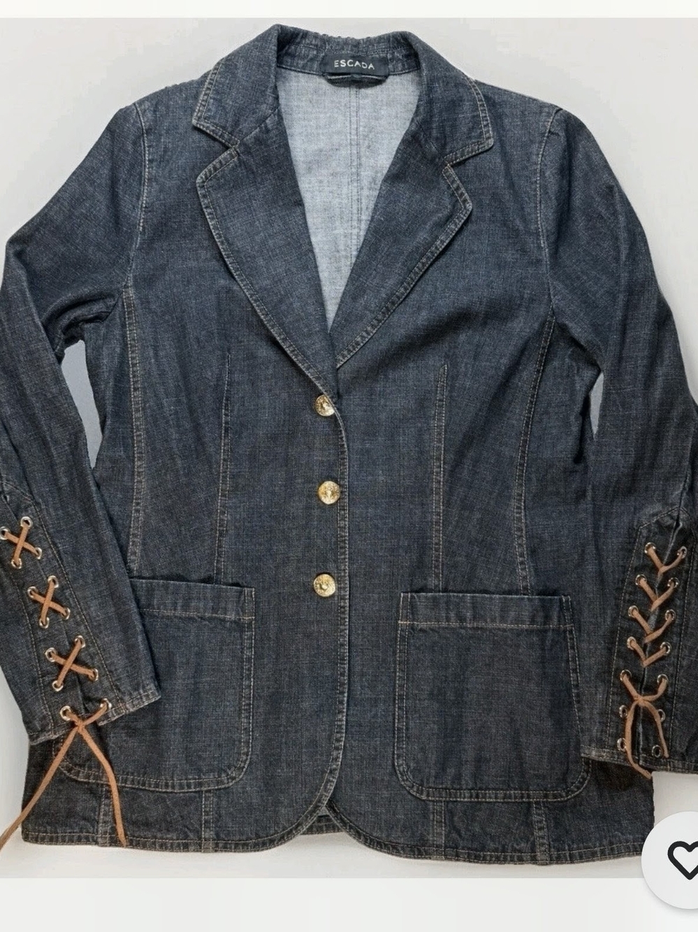 Escada Dark Blue Denim Blazer with Lace-Up Sleeves